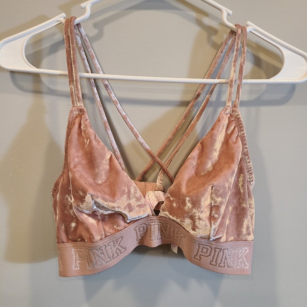 PINK Victorias Secret Bra Velour Pink Womens Medium Unlined